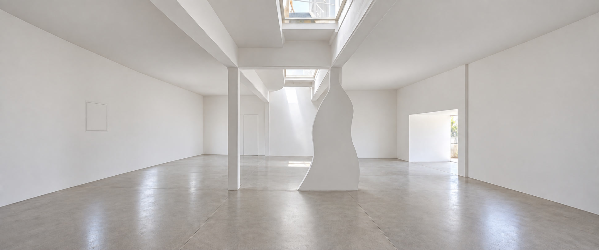 La sala principal de Altera vacía, con luz natural y las paredes blancas.